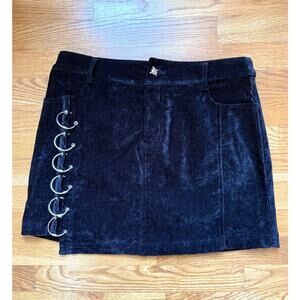 Punk Rave Goth Punk Emo Vkei Y2K Velveteen Metal O-rings Mini Skirt L